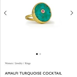 Turquoise Cocktail Ring with pink CZ, 21ct Gold plated, adjustable.